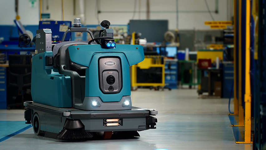 Tennant x16 sweeper cleaning warehouse