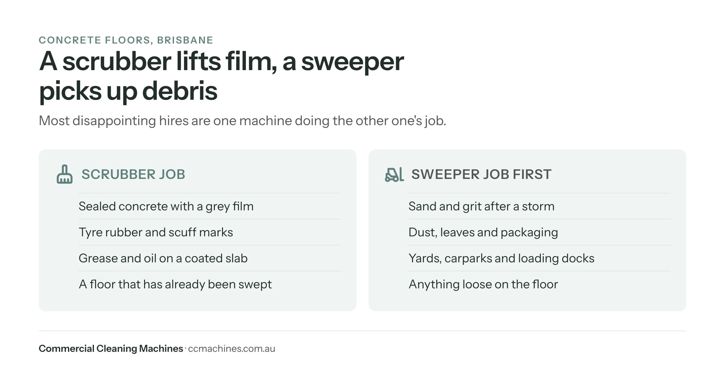 Comparison: which concrete cleaning jobs suit a floor scrubber and which need a sweeper first