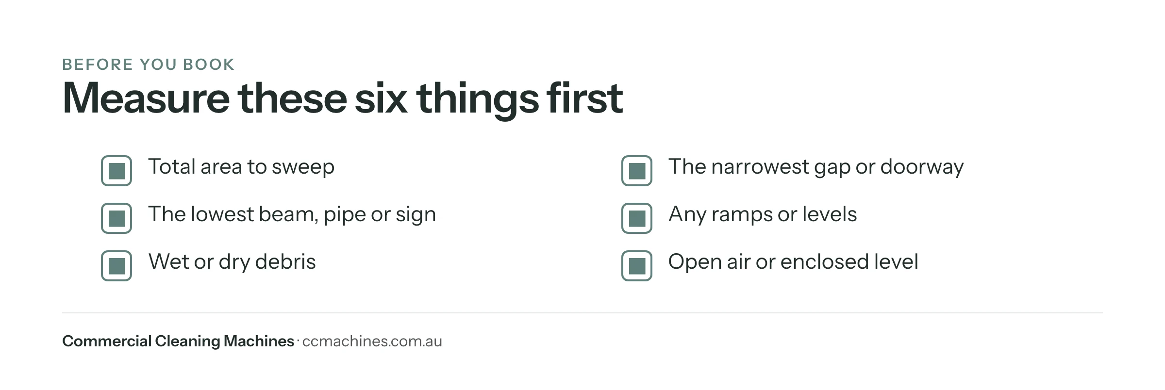 Checklist of six measurements to take before hiring a car park sweeper